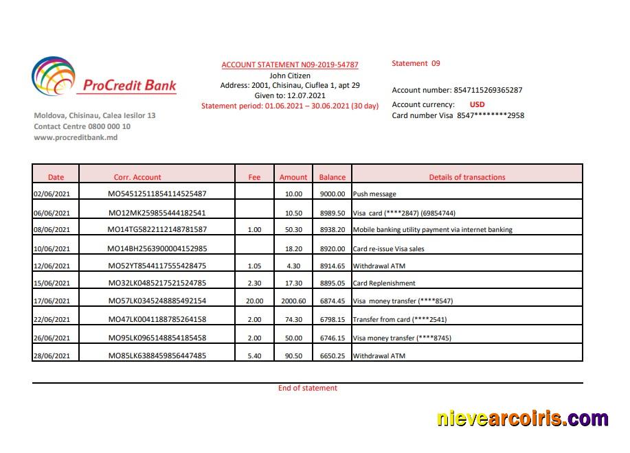 Moldova Procredit excel pdf